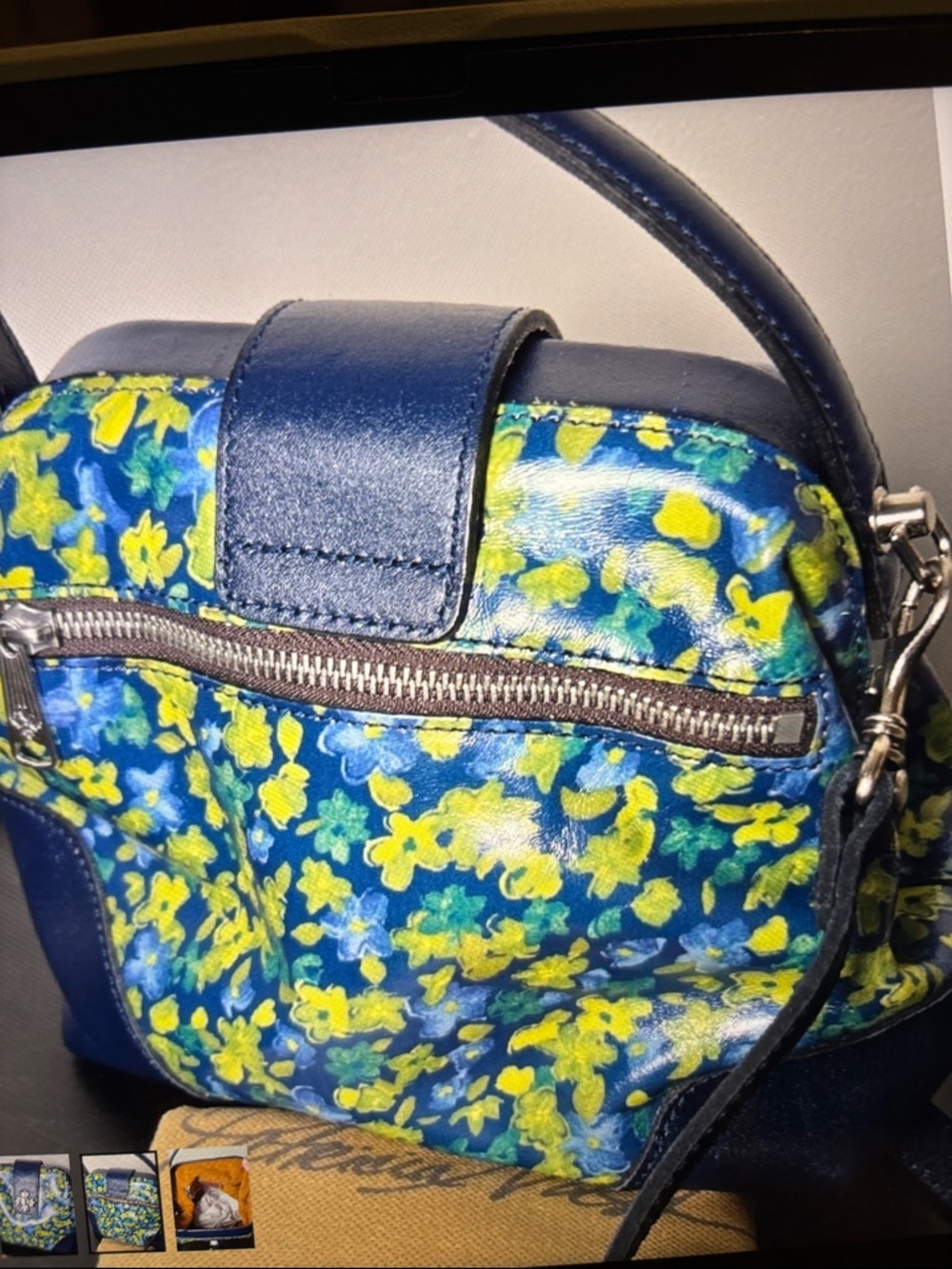 Patricia Nash Blue Floral Crossbody Bag with Yellow Accents - Picture 5 of 12